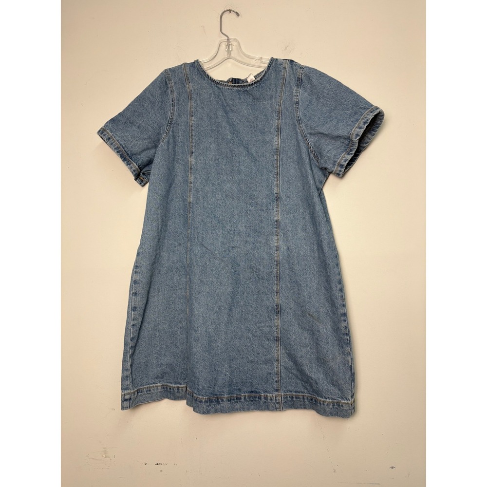 Old Navy Womens XL Light Wash Denim Mini Shift Dress Short Sleeve Zip